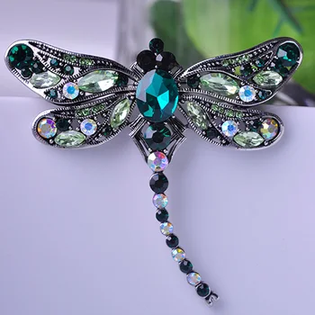 Blucome Zelena Dragonfly Broševi Corsages Nakit Sjajna Crystal Vintage Broš Crystal Velike Broševi Maramu Hidžab Odjeća Beretki