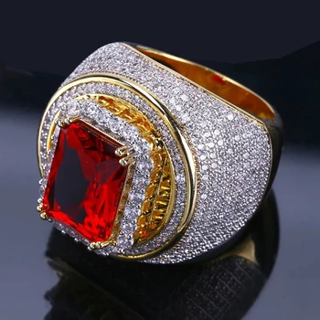 Luksuzni Modni Crveno Kristalno Pravokutni prsten Zlatne Boje za muškarce na Godišnjicu braka Poklon nakit
