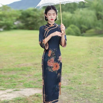 Stari Šangaj Cheongsam Za žene Jesen 2022 Novi Kineski Vintage Stil je Elegantan i Bolju ženske haljine Qipao dugi rukav Hanfu Elegantan
