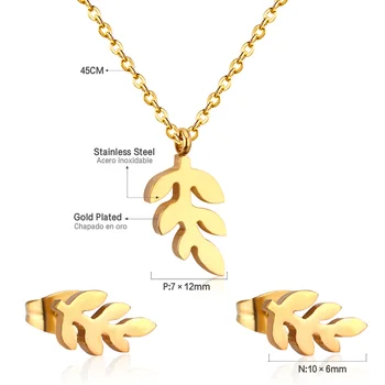 LUXUSTEEL Ljetni Stil ogrlice Ostaviti Privjesak Ogrlica i Naušnice Brinco Zlatne Boje Nakit Setovi Od Nehrđajućeg Čelika Za žene